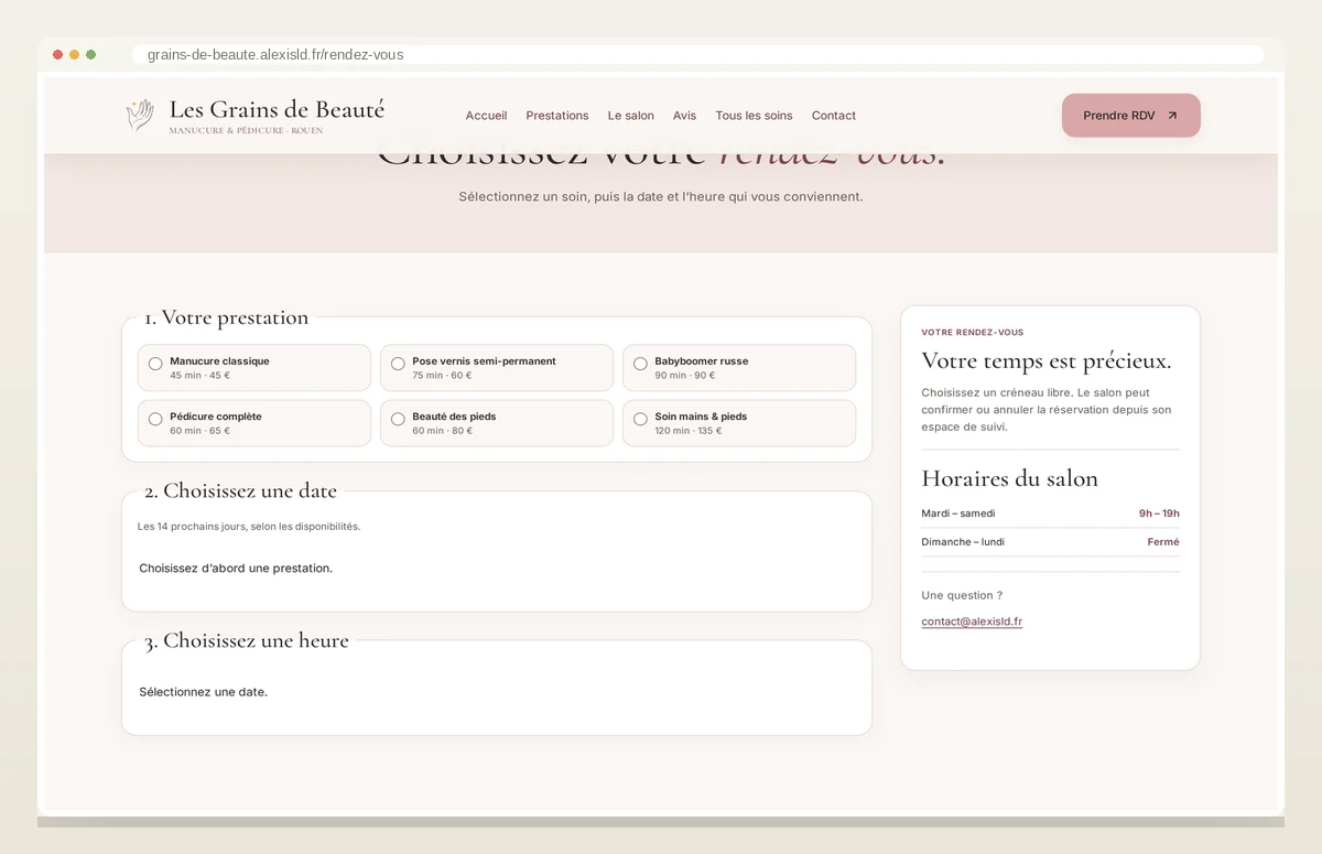 Les Grains de Beauté — La prise de rendez-vous en ligne.